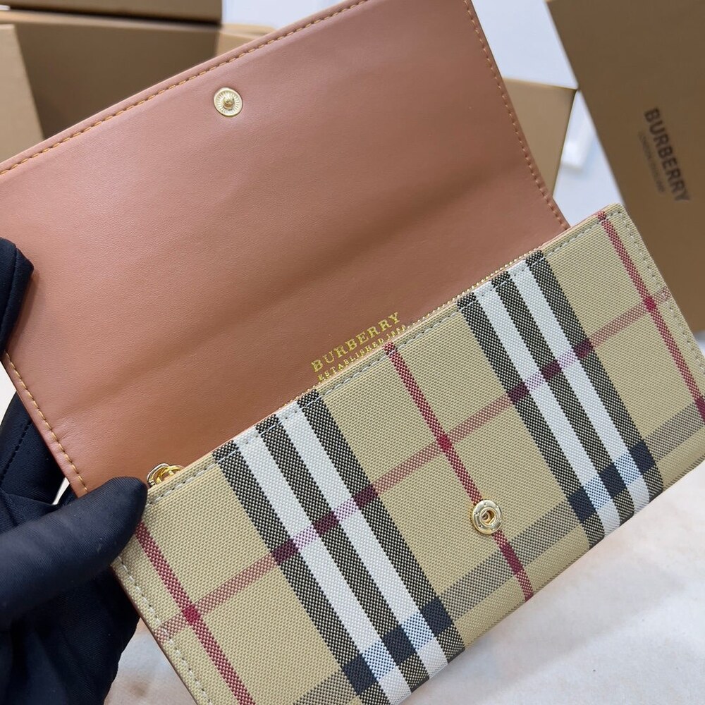 Burberry Vintage Check Long Flap Wallet Tan Leather - Picture 5 of 9